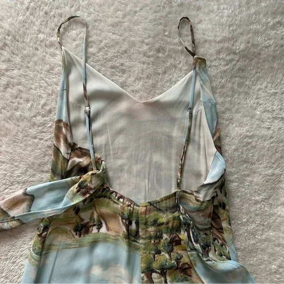 RARE Reformation Dietrich Landscape Mountains Blue Midi Slip Dress sz 2